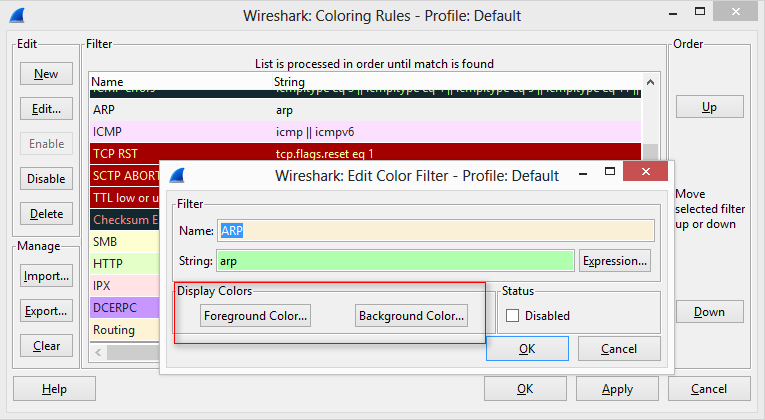 Wireshark Coloring Rules